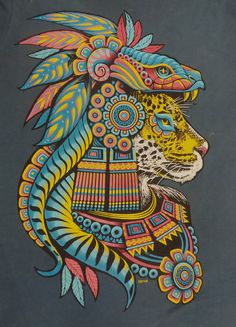 a t - shirt with an image of a tiger wearing a headdress and feathers