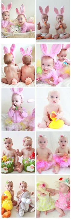 many different pictures of babies in bunny costumes