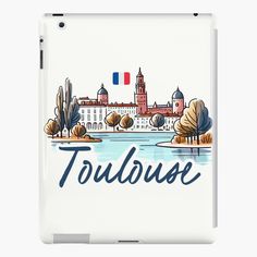 a drawing of a town with the word tourbuse in french on it's front