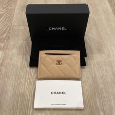 Brand New In Box With Full Set. Beige Caviar Card Holder With Gold Hardware. Purchased At Chanel Waikiki Boutique And Still Super Difficult To Come By! Please Note These Latest Ones No Longer Come With Authenticity Cards. Luxury Card Holder Chanel, Chanel Card Holder Beige, Chanel Card Box, Chanel 19 Card Holder, Beige Wallet With Original Box As Gift, Designer Beige Bags With Card Slots, Designer Beige Wallets For Gift, Designer Beige Wallets For Gifts, Designer Beige Wallets As Gift