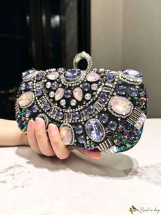 Bird in Bag - Luxurious Rhinestone Clutch Bag with Metal Chain for Elegant Evening Events Emerald Clutch, Anti Theft Bag, Rhinestone Clutch, Chain Bag, Box Bag, Bird In Bag, Mini Fashion, Chain Bags, Clutch Purse