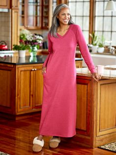 Our Customer Favorite Heathered Sweatshirt Popover With Flattering V-Neck Styling Winter V-neck Sleepwear For Lounging, Winter V-neck Sleepwear, Casual Long Sleeve Nightgown For Lounging, Winter Loungewear Nightgown, Casual Long Sleeve Nightgown With Relaxed Fit, Fall V-neck Sleepwear For Lounging, Comfortable Crew Neck Sleepwear For Fall, Fall Lounging Sleepwear With Crew Neck, Fall Crew Neck Lounging Sleepwear