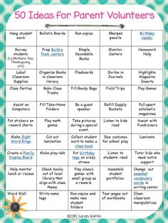 the 50 ideas for parent volunteers to use in this printable activity book, which is also