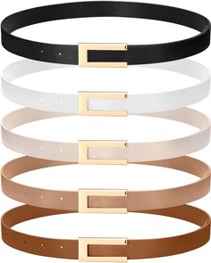 PRICES MAY VARY. Classic Colors: our women belt package includes 5 belts in different colors, namely white, beige, khaki, brown, and black; The 5 classic colors are very versatile, and the minimalist and light luxury design makes the belt more fashionable and exquisite; It can be worn for work and leisure, allowing you to easily create various fashionable looks Different Sizes to Fit: thin belts for women are 0.9 inches wide and come in 2 different lengths to fit different waist, sizes 39.3 inch Dressy Belts For Women, Women’s Belts, Corporate Accessories, Luxury Belts Women, Belt For Dresses, Holiday Friends, Womens Leather Belt, Women Belt, Luxury Belts