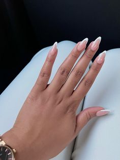 French Nails Acrylic Almond Shape, Oval French Tip Nails, Almond Nails French Tip, French Almond, Neon Acrylic Nails, August Nails, Hello Nails, Short Almond