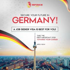 an advertisement for the job seeking visa is best for you, featuring a view of berlin's tv tower