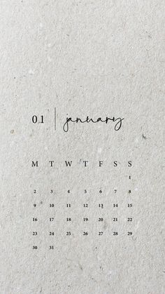 a calendar with the word january written on it in cursive writing and black ink