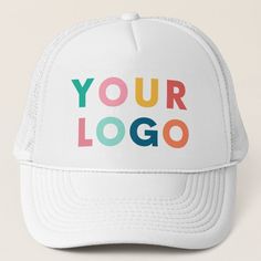 Custom Company Business Logo  Trucker Hat White Letter Print Trucker Hat With Curved Brim, White Letter Print Curved Brim Trucker Hat, White Trucker Hat With Letter Print And Curved Brim, White 5-panel Snapback Hat With Letter Print, White Letter Print Trucker Hat, Custom Logo Snapback Hat For Sports Events, Custom Logo Flat Bill Snapback Hat For Sports Events, Custom Logo Flat Bill Snapback For Sports Events, Customizable White Hats For Sports Events