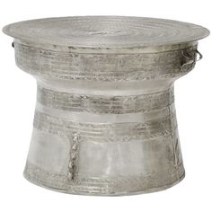 an old silver metal stool on a white background