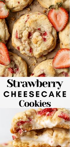 strawberry cheesecake cookies stacked on top of each other