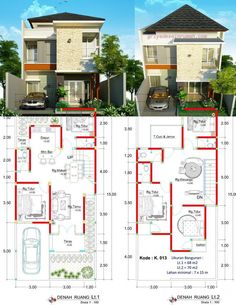 two story house plan with garage and living room in the front, second floor and third level