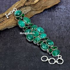 Emerald Bracelet, Natural Indian Emerald Silver Plated Bracelet, Unique Designer Jewelry,Adjustable Bracelet, Sakota Emerald, Gift's for Her Please note : As this stone is natural, texture of every stone is different. so, the product you get in hands may slightly vary from the picture shown and not exact same as picture . And this is the beauty of each necklace being different than other. ♥ Crafted with the help of trained and experienced artisans team ♥ Our products are handmade with quality ge Emerald Quartz, Green Stone Bracelet, Bracelet Indian, Emerald Bracelet, Hippie Bracelets, Silver Plated Bracelet, Wedding Jewelry Bracelets, Unique Jewelry Designs, Emerald Jewelry