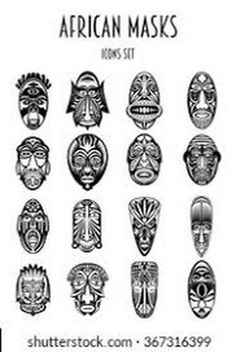 african masks set in black and white on a white background with the words african masks