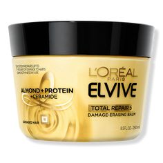 Elvive Total Repair 5 Damage-Erasing Balm - ELVIVE REPAIR DAM ERAS BALM 8.5OZBenefitsTotal Repair 5 Damage Erasing Balm fights 5 signs of damageFormulated with caring ingredients, featuring Almond Oil and 17 percent Repair Concentrate with ProteinSophisticated scent, a floral creamy blend with juicy green notesRich, indulgent mask deeply conditions to nourish and repair hair - Elvive Total Repair 5 Damage-Erasing Balm Best Hair Mask, Coconut Oil Hair Mask, Hair Mask For Damaged Hair, Coconut Oil Hair, Best Protein, Best Shampoos, Damaged Hair Repair, Deep Conditioner, Relaxed Hair