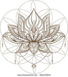 a drawing of a lotus flower in brown and white on a white background with an intricate pattern