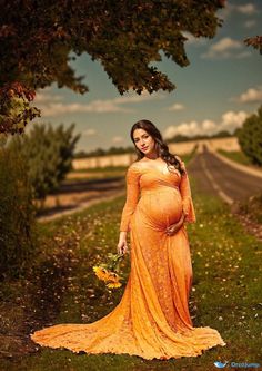 Orcajump - Stunning Lace Maternity Gown with Exquisite Long Train and Flowing Silhouette - Perfect for Maternity Photoshoots Lace Maternity Gown, Maternity Gown, Dress Collar, Basic Skirt, Maternity Gowns, Long Train, Basic Outfits, Ruffle Dress, High Waist