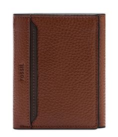 From Fossil, this wallet features: (1) x bill compartment(1) x ID window(2) x slide pockets(6) x credit card slotsApprox.3.25" L x 0.75" W x 4" HInterior material of PVC/recycled polyesterExterior material of leatherImported. Luxury Brown Trifold Wallet For Men, Pvc Recycling, Dillard's, Medium Brown, Fashion Watches, Fossil