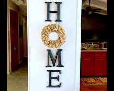 the word home spelled with oats in front of a kitchen sink and countertop