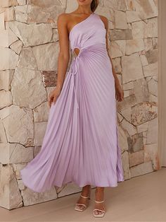 robe longue Femme Robe de bal Sans Manches Eté Printemps Automne - Elégant Soirée Plissé Cordon Découpé Plein Une Epaule Saint Valentin Anniversaire Vacances Noir Violet Claire Fuchsia S M L XL de 2024 ? €31.99 Fashion 2024, Clean Beauty, Lilac, Violet, Outfit Inspo, Beauty