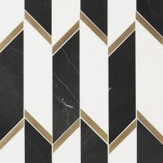 black and white tile with gold trim on the edges, diagonals or hexagon tiles