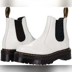 Dr. Martens 2976 Quad Platform Chelsea Boot White Leather Womens Sz 6 Nwt New W/O Box Dr Martens 2976 Platform, 2976 Quad Platform Chelsea Boot, Platform Boots Men, Mens White Boots, Dr Martens 2976 Quad, White Platform Boots, 2976 Chelsea Boots, Dr Martens Platform, Dr Martens 2976