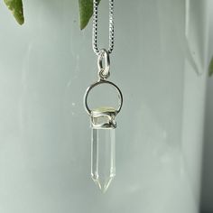 Clear Quartz Gemstone Energy Sterling Silver Necklace All Chakras, Raw Stone