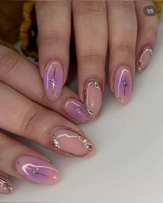 Purple And Silver Nails, Oval Nails Designs, Purple Nail Art, Purple Nail Designs, Purple Nail, Rose Gold Nails, Nails Polish, Oval Nails, Birthday Nails