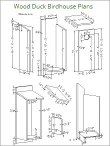 the woodpecker nest box plans are shown in black and white, with measurements for each