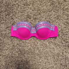 Nwot Shade & Shore Hot Pink Sequin Tribal Boho Strapless Bikini Top Bra- 34a. Beautiful Bikini Bra Top. Features Accents Of Sequins And Embroidery. Gives It A Tribal Glam Feel. Hot Pink Main Color. Comes With Removable Straps Still In Original Bag. Brand Is Shade And Shore. Size Is 34a. Great For Mixing And Matching. Perfect For A Pool Day, Beach Vacation, Festival, Etc. Brand New Without Tags; Nwot. Did Notice A Thread In The Center Of The Inside Bra But It Looks To Be The Front Detailing Stitc Pink Padded Party Bra, Pink Strapless Bra With Padded Cups, Party Pink Bra With Padded Cups, Fitted Pink Swimwear With Removable Bra Pads, Party Strapless Swimwear With Padded Cups, Pink Stretch Party Bra, Pink Stretch Bra For Party, Party Stretch Pink Bra, Pink Fitted Strapless Bra