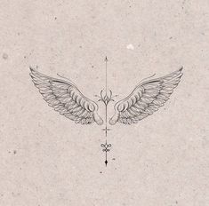 a drawing of two birds with wings and an arrow in the middle on a piece of paper