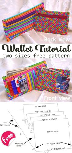 Wallet Tutorial 2 Sizes Pattern Credit Card Wallet Sewing Pattern Free, Credit Card Holder Pattern Free, Small Business Sewing Ideas, Fabric Wallet Pattern Free, Wallet Purse Pattern, Diy Wallet Pattern Free, Credit Card Wallet Pattern, Credit Card Holder Pattern, Card Wallet Tutorial