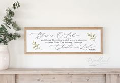 Bless Us O Lord Prayer Sign, Framed Dining Room Prayer Wall Art, Dinner Prayer Sign Lord Prayer, Prayer Signs, Christmas Entryway, Wedding Wall, Birthday Calendar, The Lords Prayer, Wire Hanger, Brown Frame, Beach Bathrooms