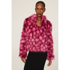 Pink faux fur (100% Modacrylic). Lining (95% Polyester, 5% Elastane). Bomber. Long sleeves. Front button closure. 21.5" from shoulder to hemline. Imported. Hot Pink Fur Coat, Fitted Pink Fur Coat With Long Sleeves, Pink Faux Fur Jacket, Pink Faux Fur Coat Mink, Luxury Pink Fur Coat With Faux Fur Trim, Pink Faux Fur, Rent The Runway, Closet Designs, Faux Fur Jacket