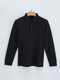 Men's Easy Care Button Front Long Sleeve Polo Shirt Cotton Long Sleeve Polo Shirt With Button Closure, Sporty Long Sleeve Black Polo Shirt, Black Long Sleeve Cotton Polo Shirt, Black Relaxed Fit Polo Collar T-shirt, Black Moisture-wicking Polo Collar T-shirt, Long Sleeve Polo Shirt, Long Sleeve Polo, Blue Man, Black Gray