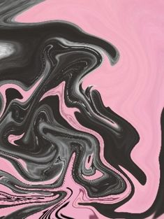 an abstract painting with black, pink and grey colors on it's surface is shown