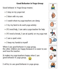 an exercise sheet with the words good behavior in yoga groups