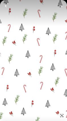 a white background with christmas trees and candy canes