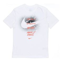 White Graphic Print T-shirt For Light Sports, White Graphic T-shirt For Light Sports, White Nike T-shirt For Workout, Nike White T-shirt For Workout, Nike White Workout T-shirt, White Graphic Print Sportswear T-shirt, Nike T-shirt For Light Sports, Athletic Fit, Logo Print T-shirt For Light Sports, White Athletic Fit T-shirt For Light Sports