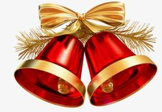 two red christmas bells with gold ribbons and bows