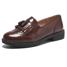 PRICES MAY VARY. UPPER – LEATHER. TRULAND classic slip on oxford loafers for women features a soft, breathable genuine cow leather upper with a shiny appearance INNER MATERIAL - LEATHER. Vintage wingtip loafers designed with a breathable leather lining, able to absorb sweat and keep your feet dry and comfortable all day long, cushioned REMOVABLE INSOLES for extra comfort OUTSOLE - RUBBER. Slip on dressy business loafers with durable and slip resistant rubber sole, deliver traction, cushioning an Oxford Loafers, Brogues Style, Style Loafers, Womens Low Heels, Flexible Shoes, Dressy Shoes, Casual Dressy, Women's Slip On Shoes, Casual Dress Shoes