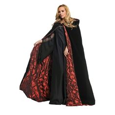 Underwraps Costumes Embossed Black & Red Velvet Satin Cape The Underwraps Costumes Embossed Black & Red Velvet Satin Cape is a 63" cape that is perfect for your party or Halloween Costume. The shell is black velvet and the lining is antique red. This cape is also available in Black & Purple and Black & Silver. Check out our entire lineup of capes and cloaks. Size: One Size. Red Cape Costume, Devil Woman, Halloween Capes, Black Halloween Costumes, Vampire Costumes, Gothic Costume, Cape Costume, Woman Costume