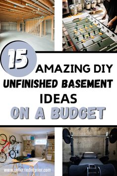 an unfinished basement with the words 15 amazing diy unfinished basement ideas on a budget