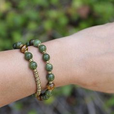 Bracelets - Jade And Tigers Eye Mala Bracelet Leather Beaded Jewelry, Women In Africa, Vintage Jewelry Ideas, Prosperity And Abundance, Wrist Mala, Jobs For Women, Support Women, African Trade Beads, Beads Bracelet Design