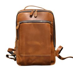 Crafted from the vegetable tanned , vintage-look cowhide (genuine leather), , the genuine leather rucksack provides the perfect size and space to for your everyday commute needs. It features wide shoulder straps, laptop sleeve and brass metal parts. This bag is made to last. Outer 100% vegetable tanned, genuine saddle (cowhide) leather, which develops worn look patina. Inner 30% cotton, 70% polyester, cloth lined. Use professional leather caring kit. Patina is the unique character of the saddle leather. Rub at the patina with your fingers to lighten it.  Wide shoulder straps which are adjustable. Fully lined with robust cotton canvas. 15. 6" Laptop sleeve inside. Zip closure (main open). Inside large pocket. Inside small pockets. Travel Leather Backpack With Vegetable Tanned Leather, Travel Backpack With Vegetable Tanned Leather And Leather Lining, Travel Leather Backpack With Vegetable-tanned Leather, Rectangular Everyday Leather Backpack With Waxed Finish, Vegetable Tanned Leather Satchel Backpack With Leather Lining, Brown Vegetable Tanned Leather Backpack For Travel, Vegetable Tanned Leather Travel Backpack, Rectangular Leather Backpack With Leather Lining, Rectangular Vegetable Tanned Leather Backpack For Travel