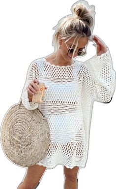 White Breezy Cover-up For Vacation, White Breezy Cover-up For Poolside, White Summer Cover-up, White Summer Beach Dress For Poolside, Open Knit Cover-up For Poolside Vacation, Open Knit Poolside Cover-up For Vacation, White Breezy Summer Cover-up, White Lightweight Top For Spring, Lightweight White Top For Spring