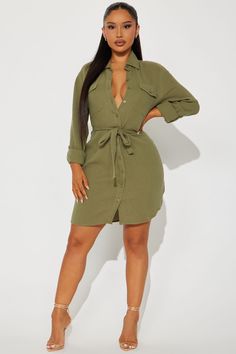 Available In Black And Hunter. Gauze Mini Dress Collar Neckline Long Sleeve Button Up Pockets Belted Non Stretch Length = 33" 100% Cotton Imported | Poppy Gauze Mini Dress in Hunter size XS by Fashion Nova Khaki Knee-length Mini Dress For Spring, Fall Khaki Mini Dress, Casual Collared Dress For Brunch, Khaki Mini Dress For Fall, Fitted Khaki Shirt Dress Casual, Casual Belted Mini Shirt Dress, Casual Belted Shirt Dress Mini Length, Khaki Long Sleeve Dress For Day Out, Casual Collared Mini Dress For Brunch