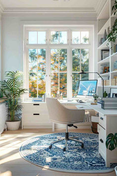 50+ Cozy Office Built-In Ideas for a Fresh Home Office Sunroom Office, Cozy Office, Small Home Offices, Office Nook, Office Room Decor, Home Office Ideas, Home Decoration Ideas, Creative Spaces, Home Office Setup