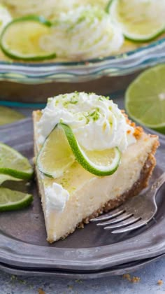 a slice of key lime pie on a plate