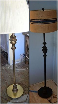 two different views of a lamp on the floor