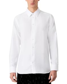 Emporio Armani New York Slim Fit Button Down Shirt Designer Button-up Business Shirt, Designer Top With Fold Down Collar And Buttons, Fitted Collared Shirt With Functional Buttons, Designer Button-up Shirt With Button Closure, Designer Collared Shirt, Business Top With Buttons And Spread Collar, Tailored Tops With Buttons And Lapel Collar, Slim Fit Button-up Shirt With Button Closure, Designer Business Button-up Shirt